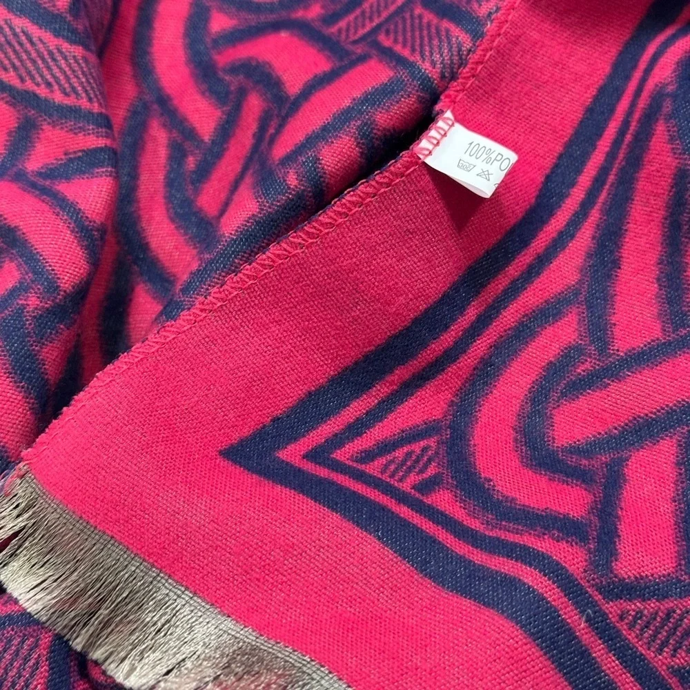 Pink and Navy Patterned Scarf